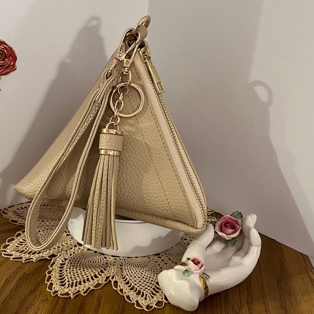 Beige Triangle Wristlet with Tassel